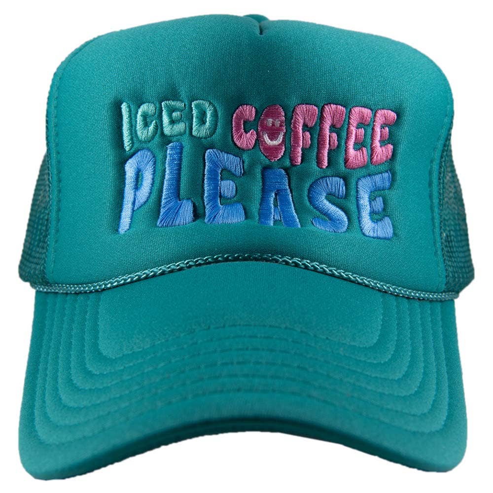 Iced Coffee Please Foam Trucker Hat: Light Pink