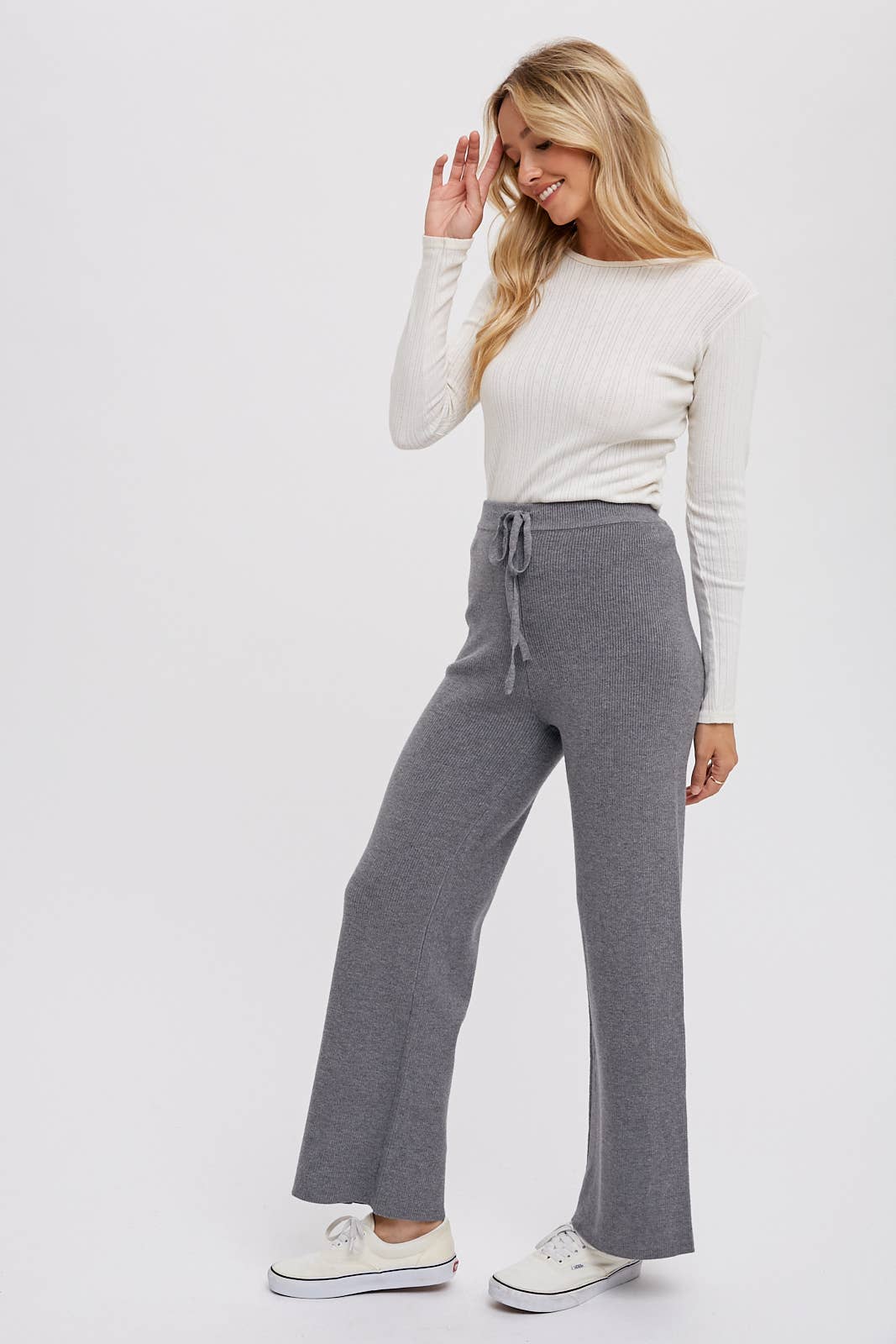 RIBBED SWEATER LOUNGE PANTS: LATTE