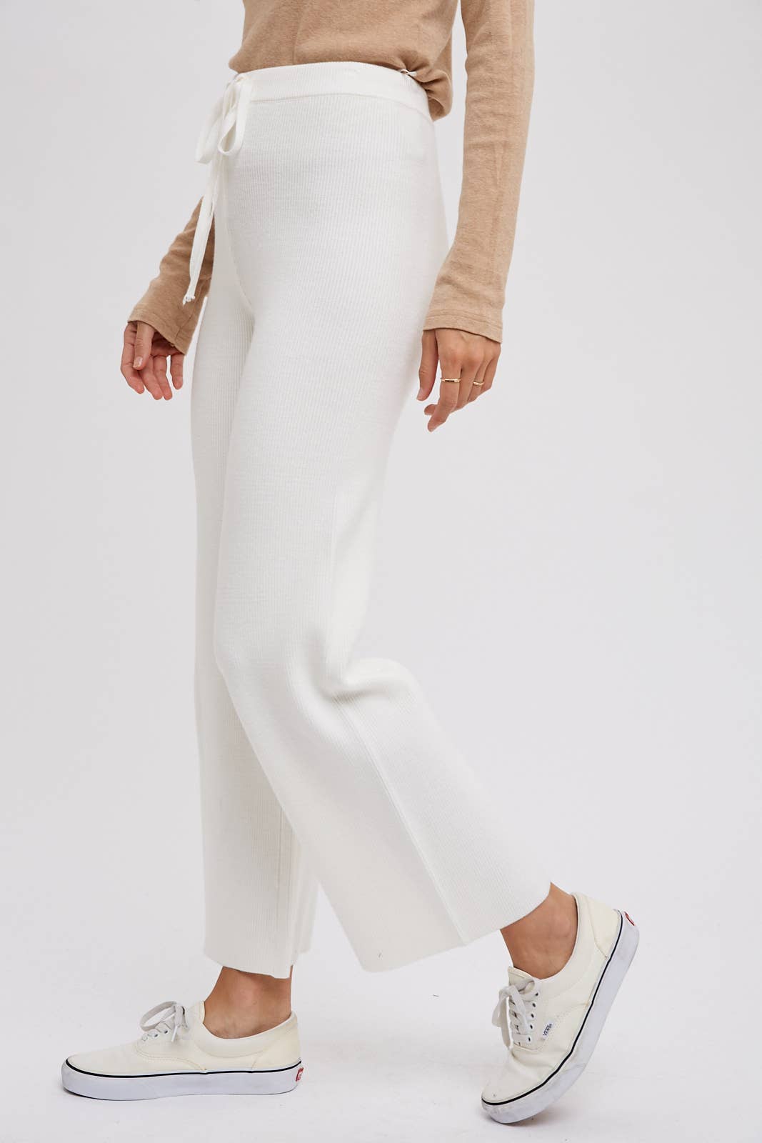 RIBBED SWEATER LOUNGE PANTS: LATTE