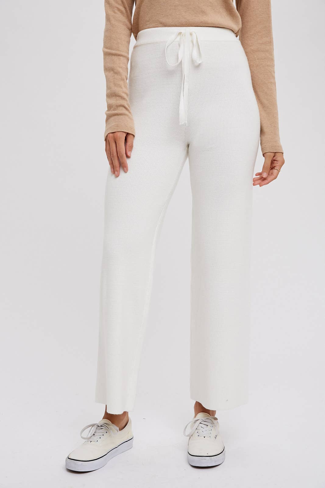 RIBBED SWEATER LOUNGE PANTS: LATTE