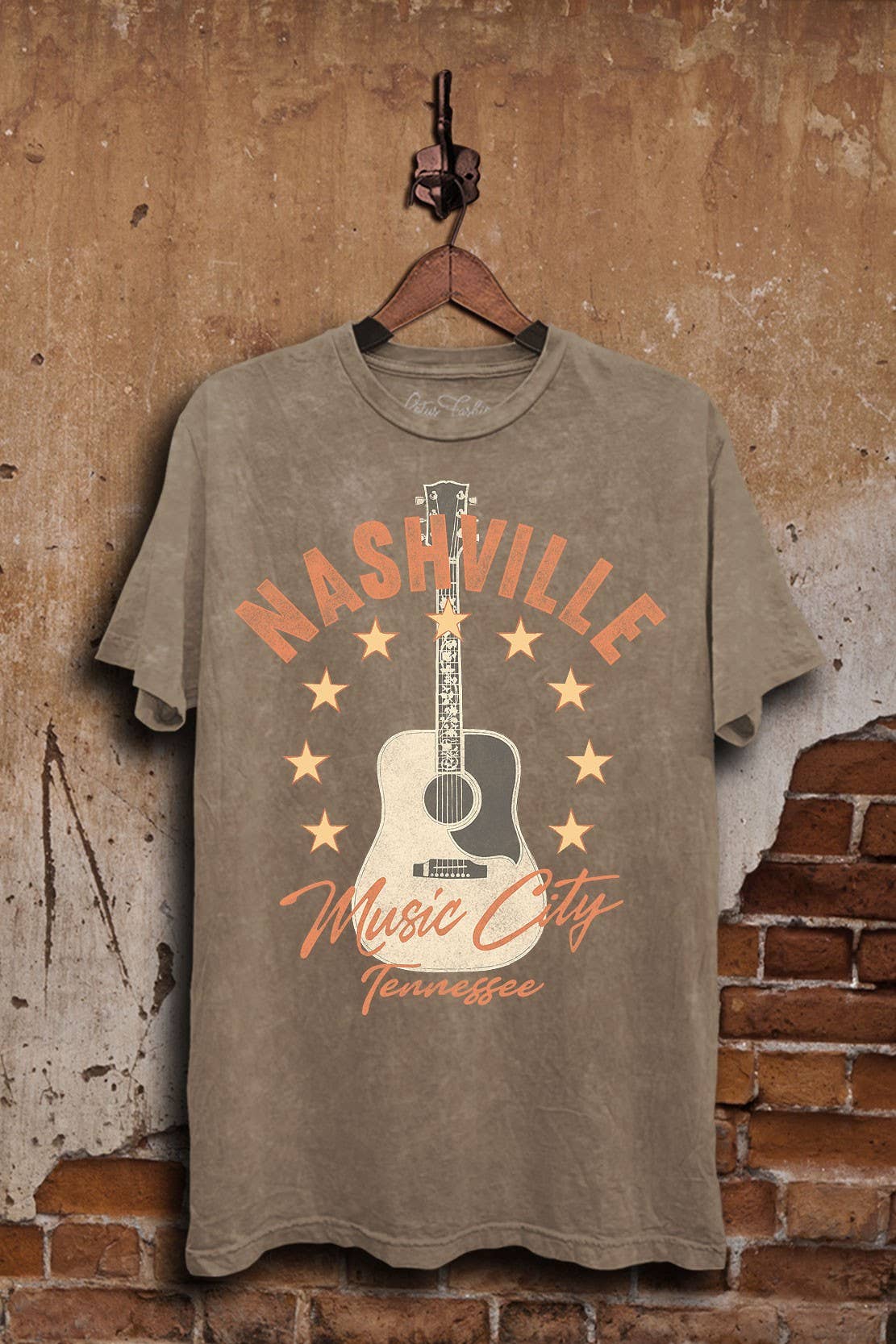 Nashville Music City Graphic Tee: Mocha Mineral Wash