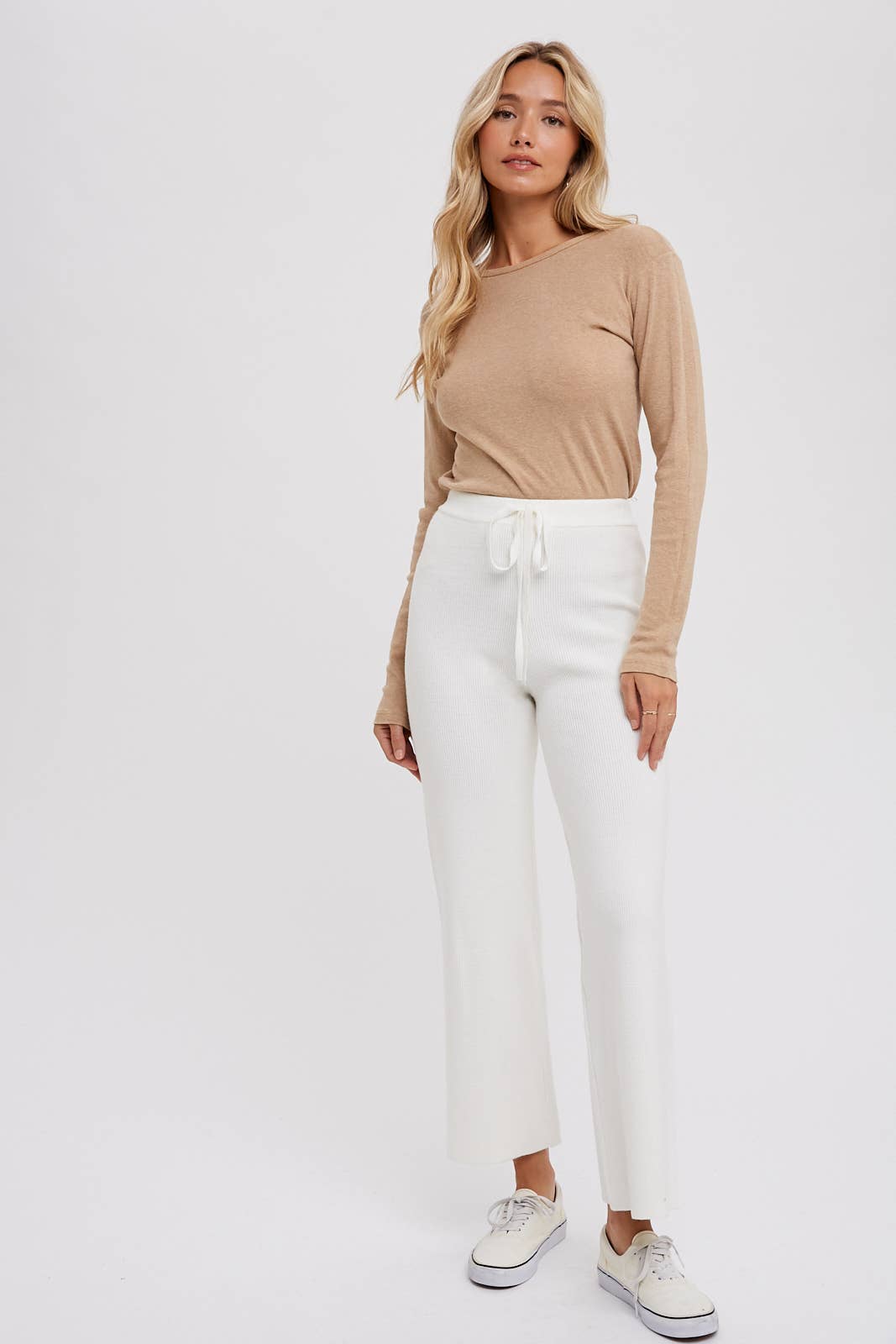 RIBBED SWEATER LOUNGE PANTS: LATTE