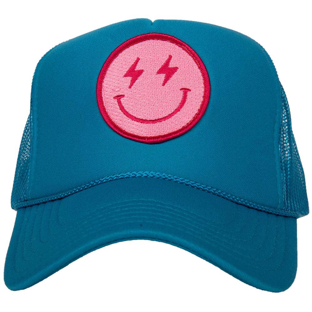 Hot Pink Lightning Happy Face Foam Trucker Hat: Light Pink