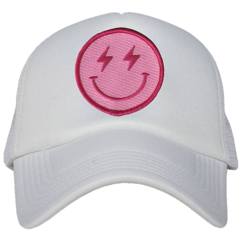 Hot Pink Lightning Happy Face Foam Trucker Hat: Light Pink