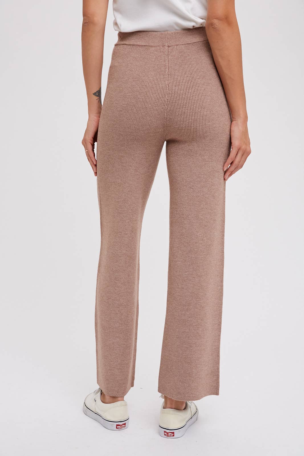 RIBBED SWEATER LOUNGE PANTS: LATTE