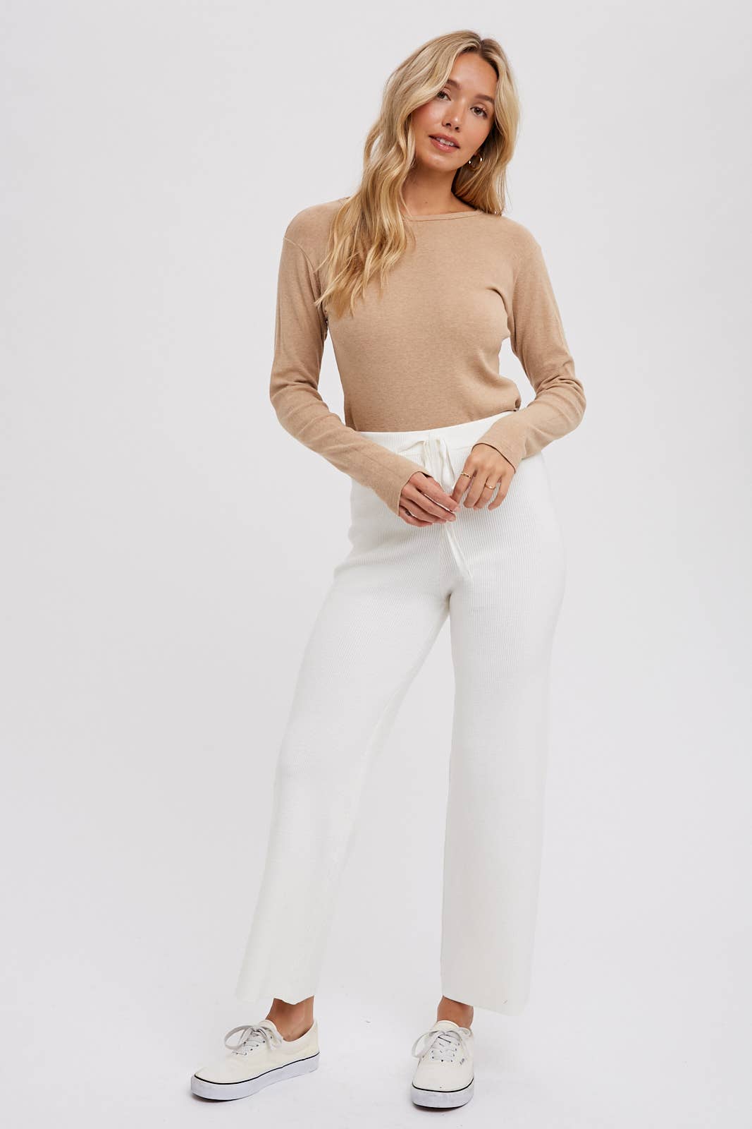 RIBBED SWEATER LOUNGE PANTS: LATTE