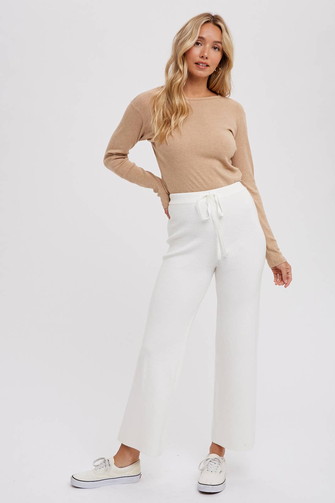 RIBBED SWEATER LOUNGE PANTS: LATTE