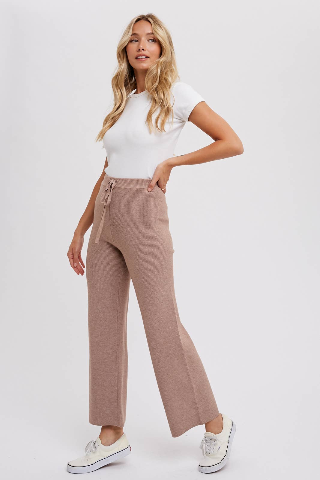 RIBBED SWEATER LOUNGE PANTS: LATTE