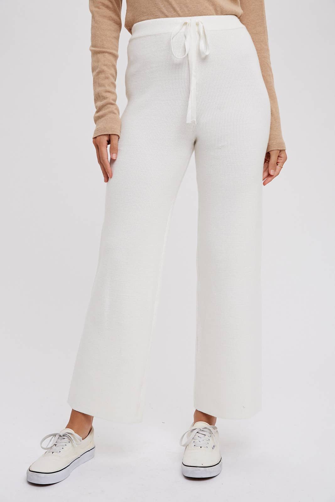 RIBBED SWEATER LOUNGE PANTS: LATTE