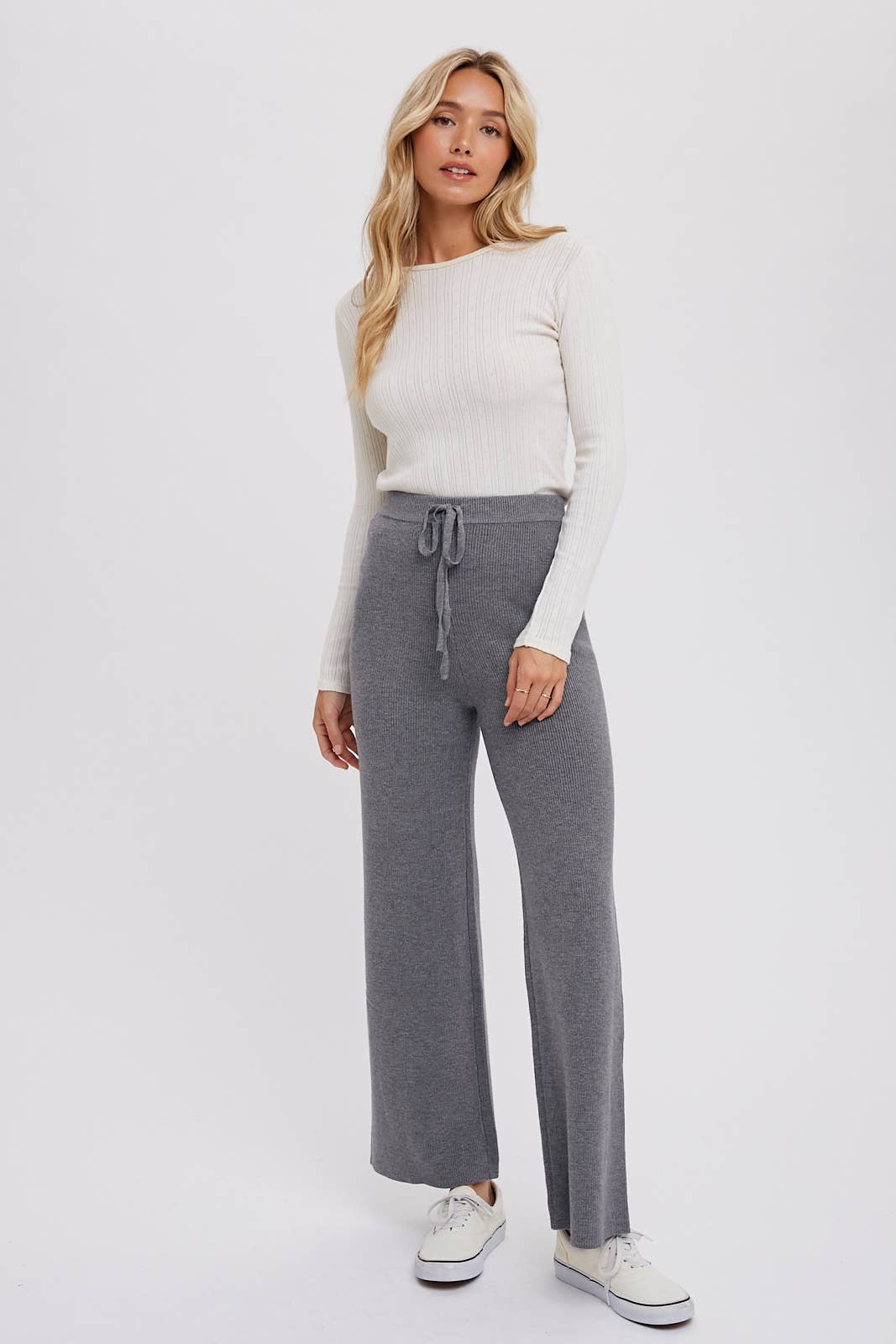 RIBBED SWEATER LOUNGE PANTS: LATTE