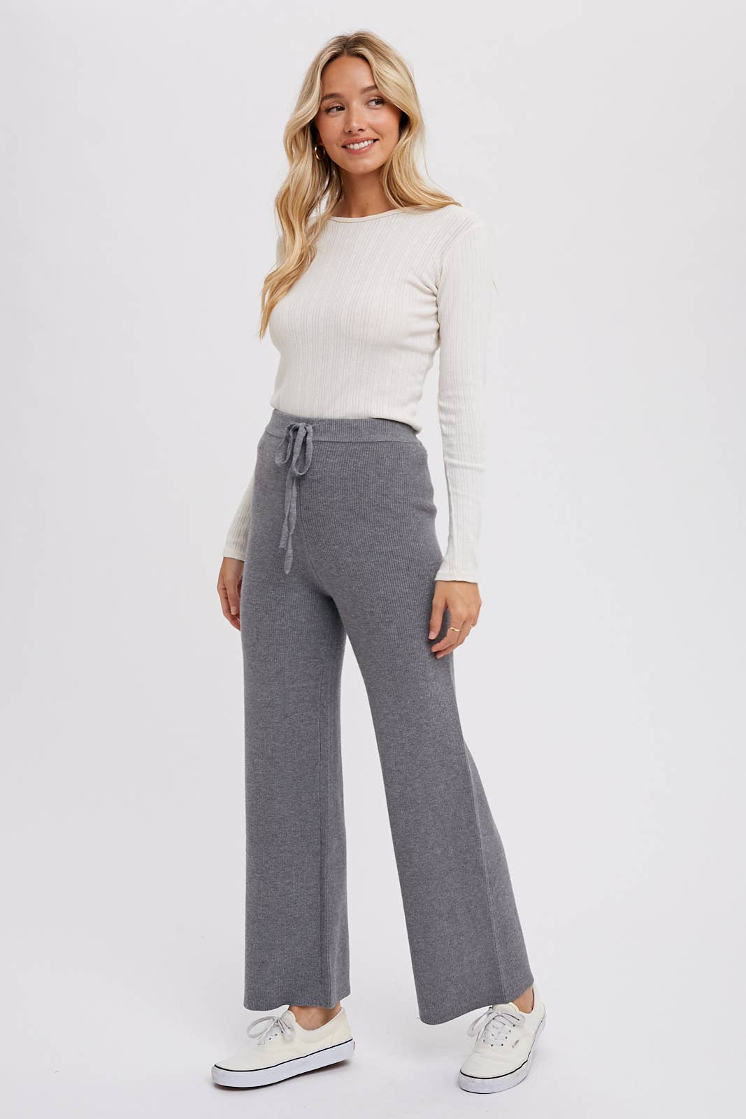 RIBBED SWEATER LOUNGE PANTS: LATTE