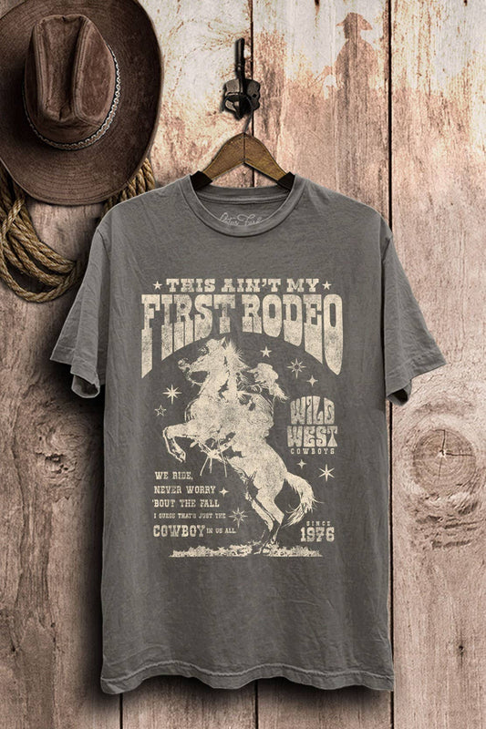 This Aint My First Rodeo Graphic Tee: Stone Gray Mineral Wash