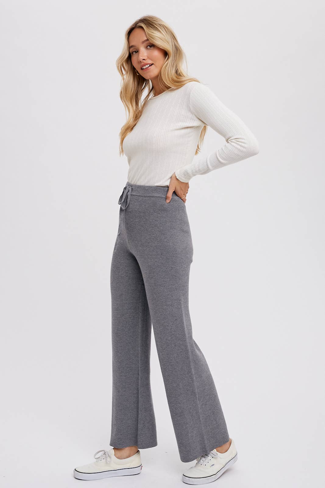 RIBBED SWEATER LOUNGE PANTS: LATTE