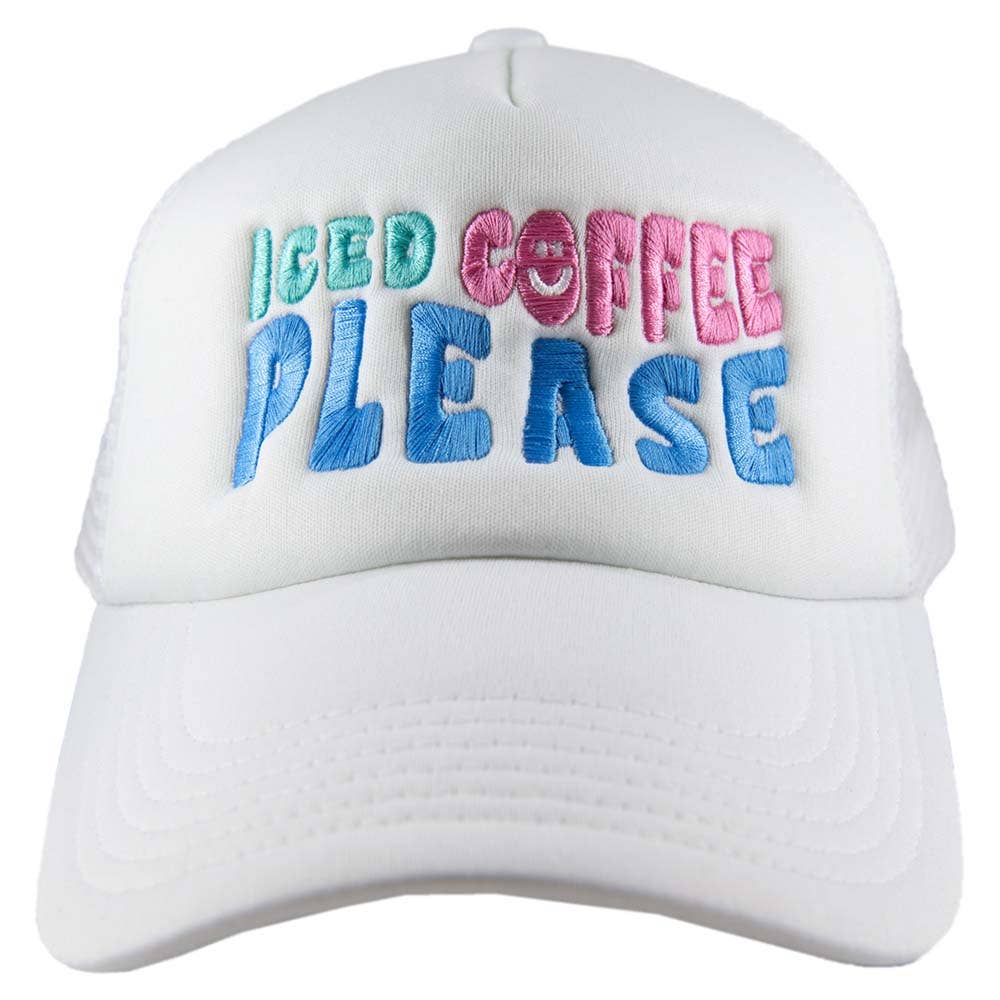 Iced Coffee Please Foam Trucker Hat: Light Pink