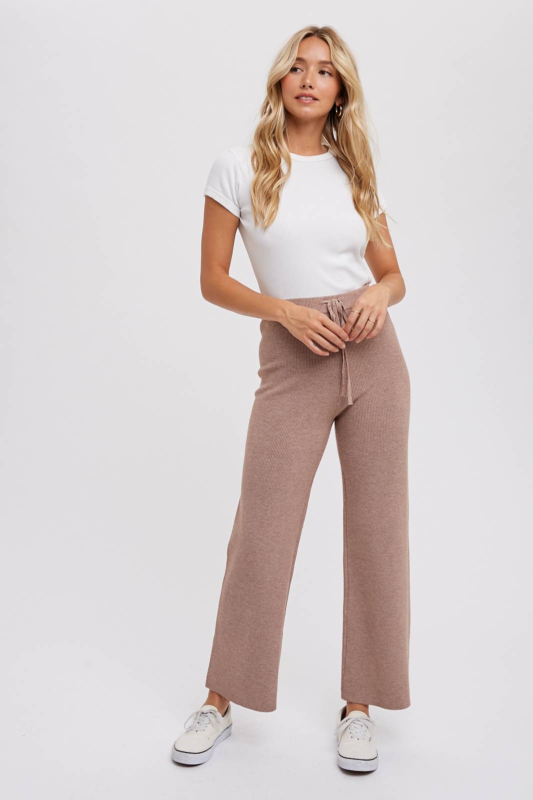 RIBBED SWEATER LOUNGE PANTS: LATTE