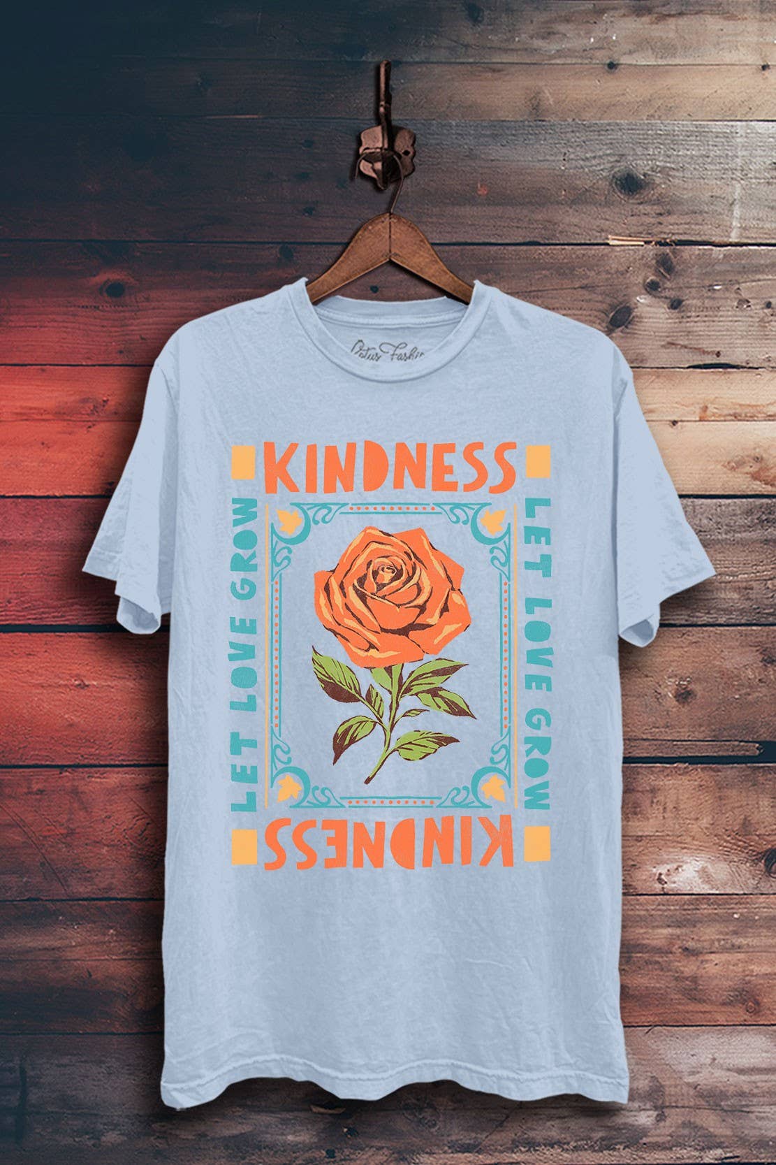 Kindness Let Love Grow Graphic Tee: Blue Mineral Wash