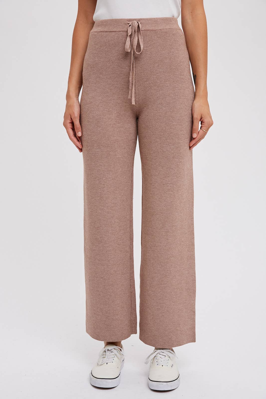 RIBBED SWEATER LOUNGE PANTS: LATTE