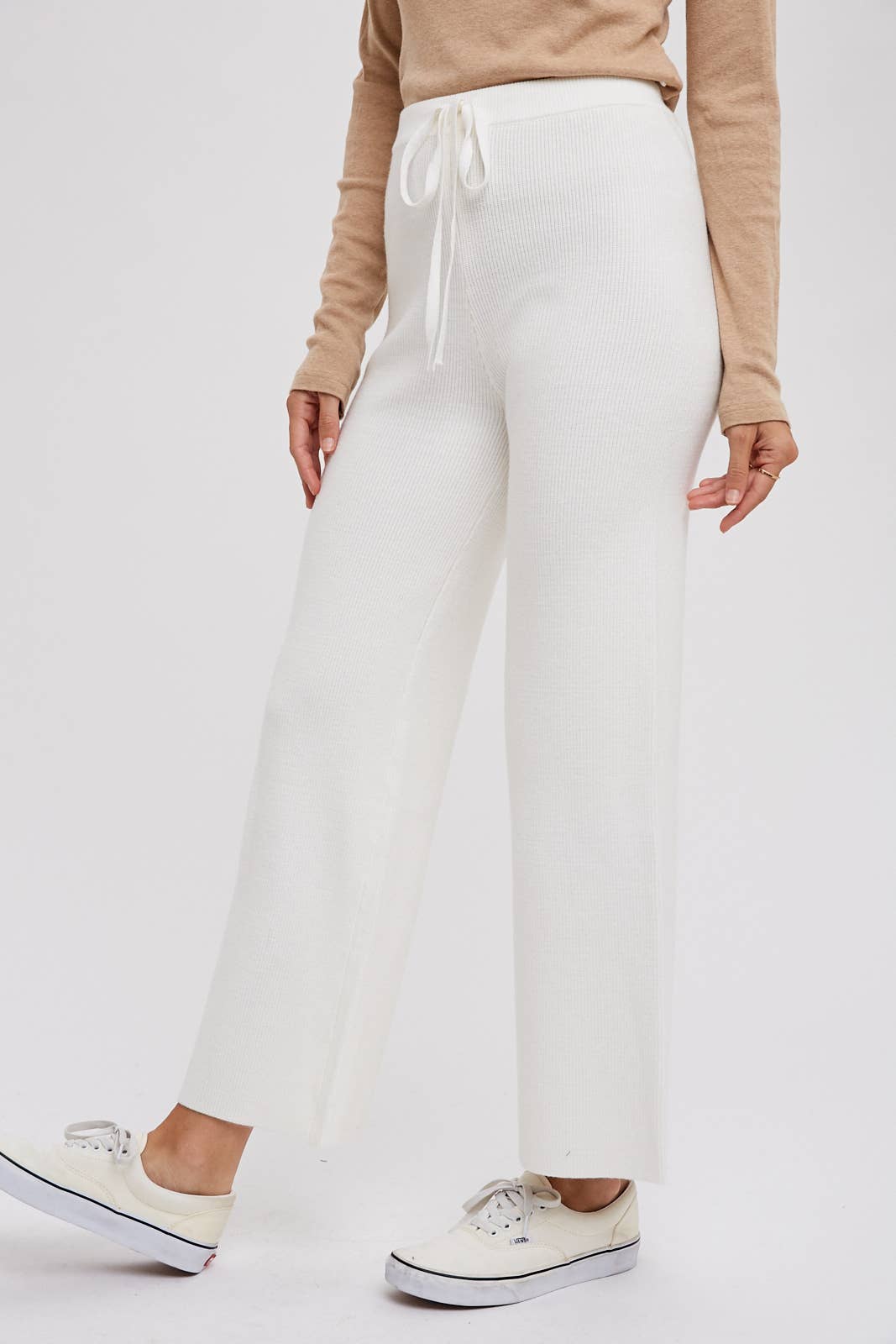 RIBBED SWEATER LOUNGE PANTS: LATTE