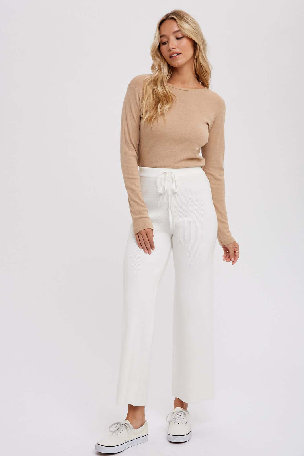 RIBBED SWEATER LOUNGE PANTS: LATTE