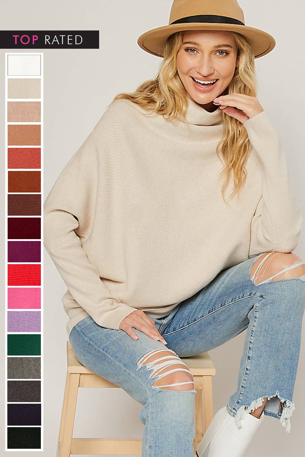 SLOUCH NECK PULLOVER: TOFFEE