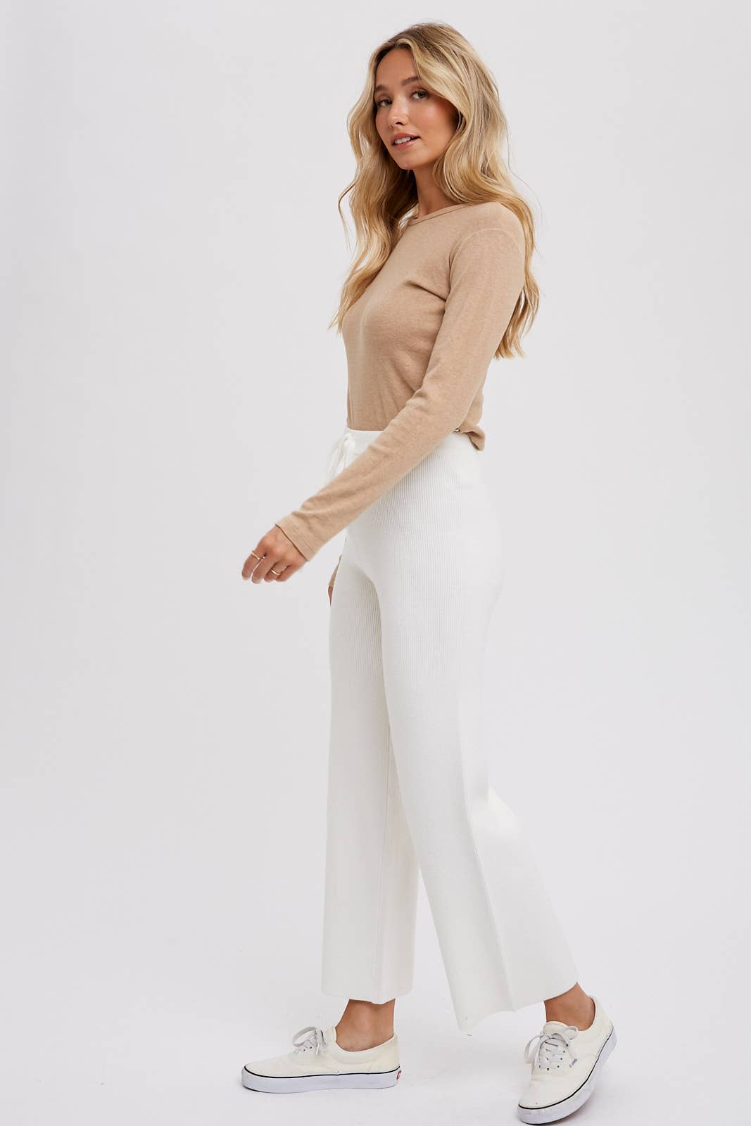 RIBBED SWEATER LOUNGE PANTS: LATTE