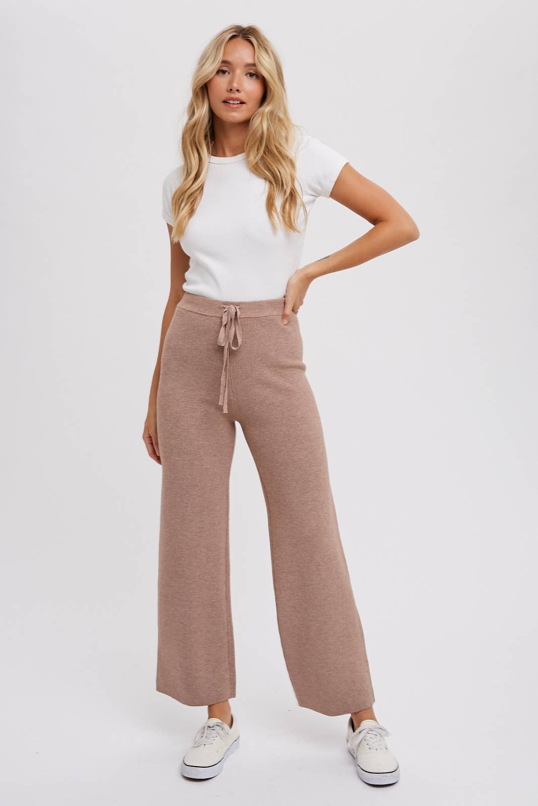 RIBBED SWEATER LOUNGE PANTS: LATTE