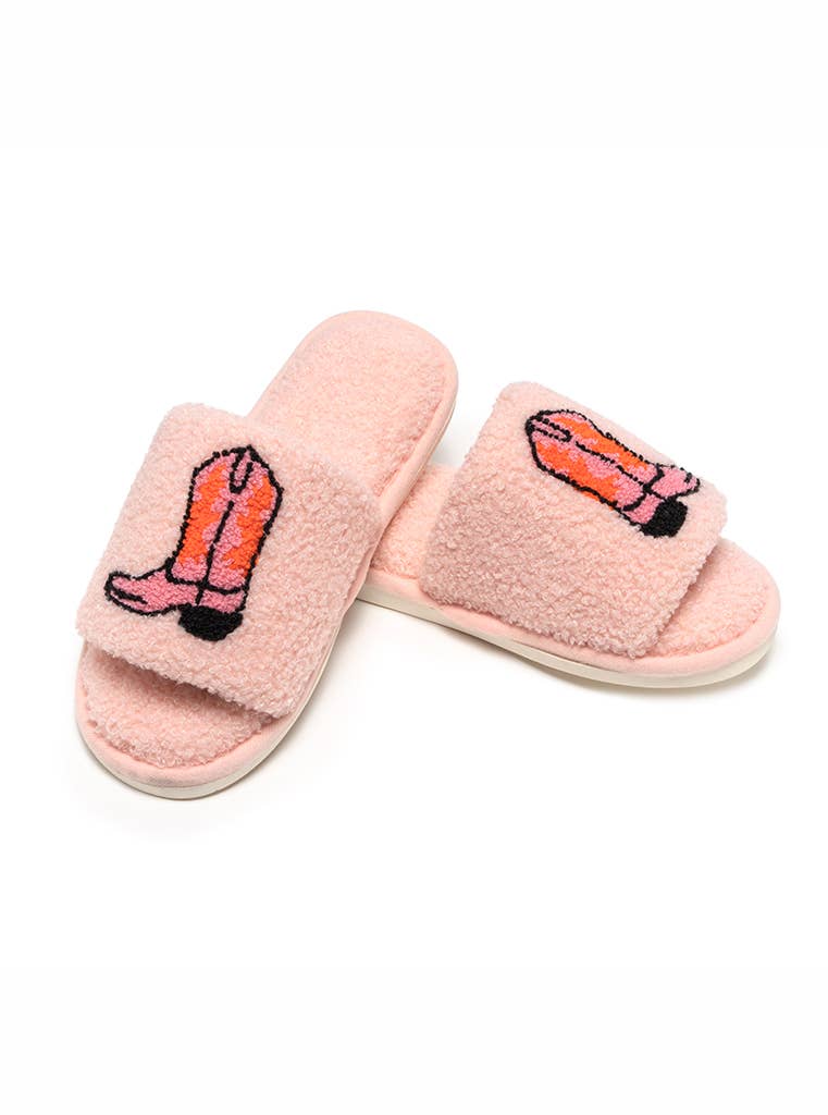 Cowgirl Boots Slide Slippers- Blush