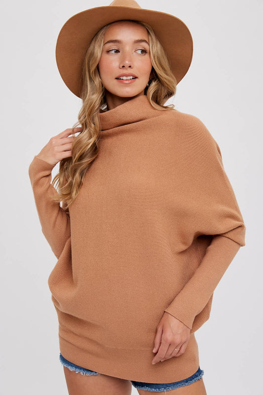 SLOUCH NECK PULLOVER: TOFFEE