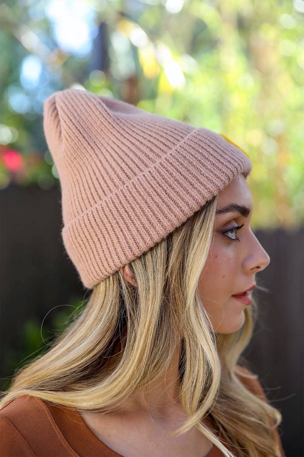 Smiley Face Ribbed Beanie