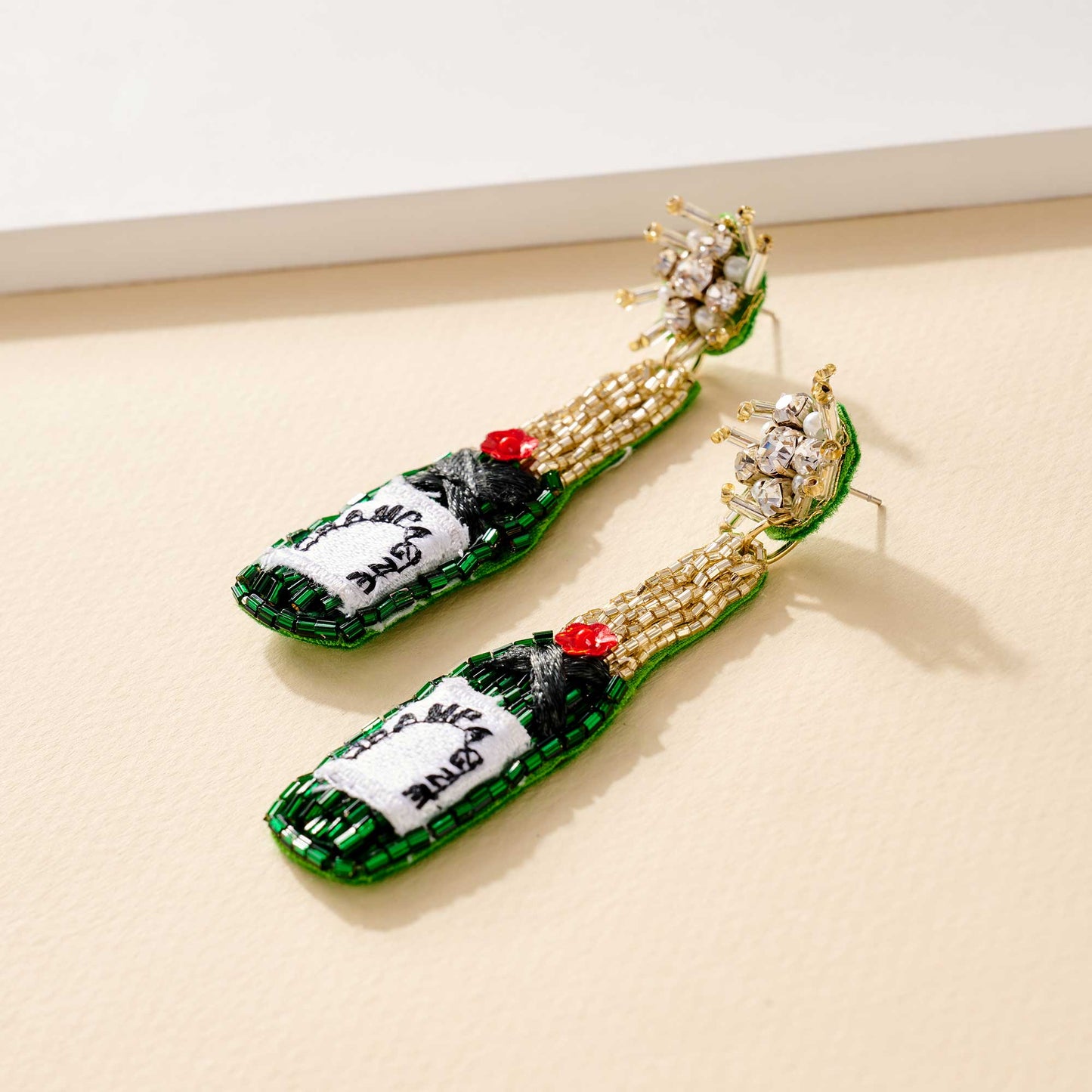 Champagne Bottle Seed Beaded Earrings