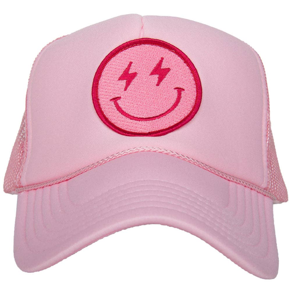 Hot Pink Lightning Happy Face Foam Trucker Hat: Light Pink