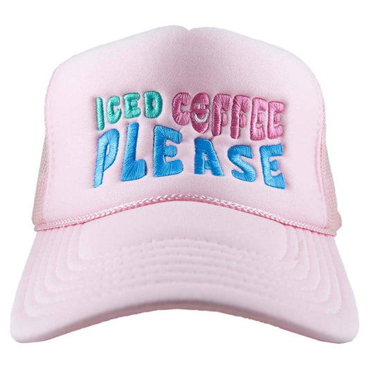 Iced Coffee Please Foam Trucker Hat: Light Pink