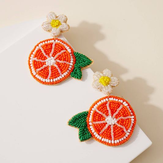 Seed Bead Citrus Fruit Dangling Earrings