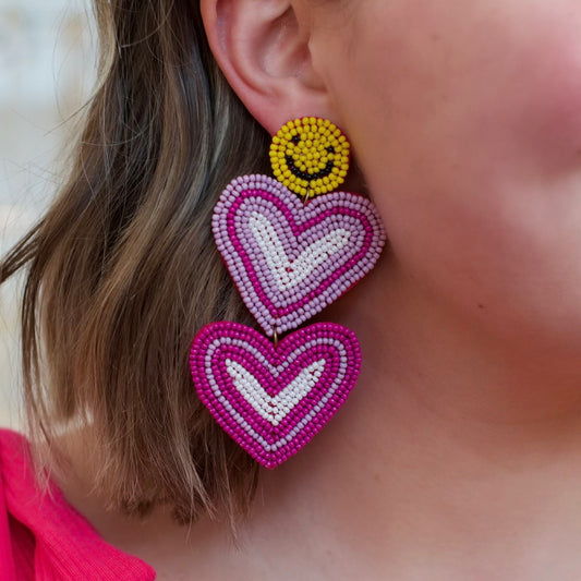 Smiley Heart Beaded Earrings